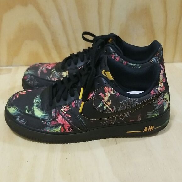 Nike Floral Black Sneakers with Yellow Accents Mens size 11 - Picture 4 of 8